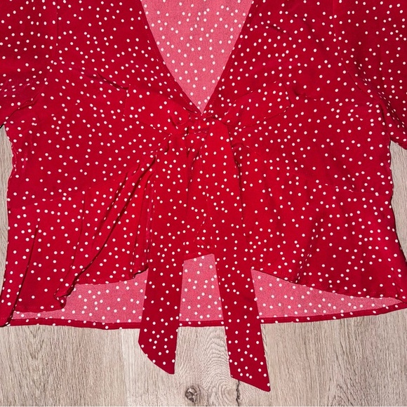 Red Polka Dot Tie-Front Top - Picture 2 of 3